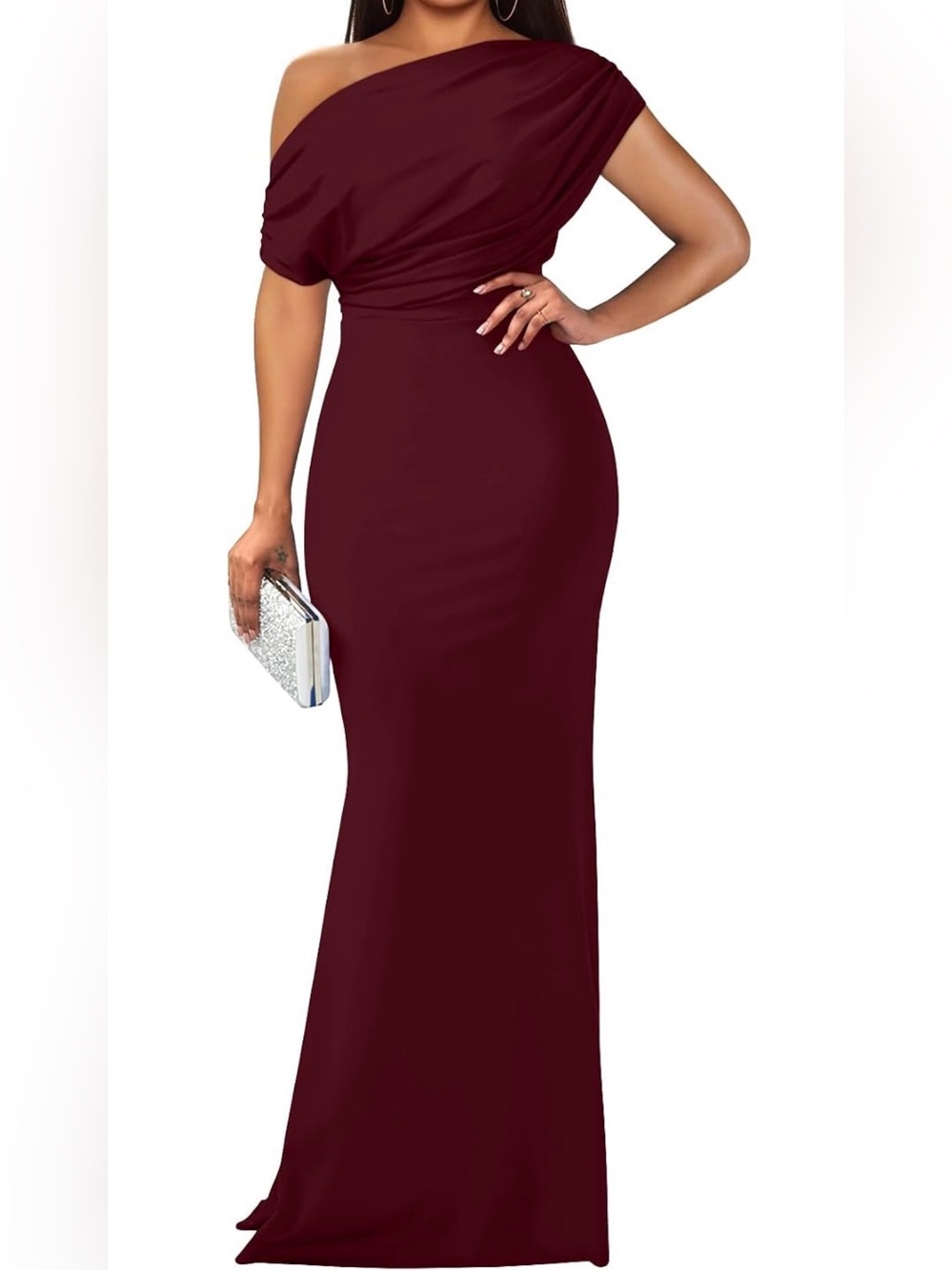 Elegant Off-Shoulder Burgundy Evening Gown